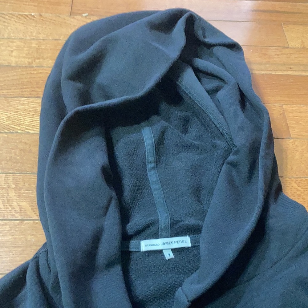 Black Hooded Wrap-Front Women's Top - Picture 6 of 7